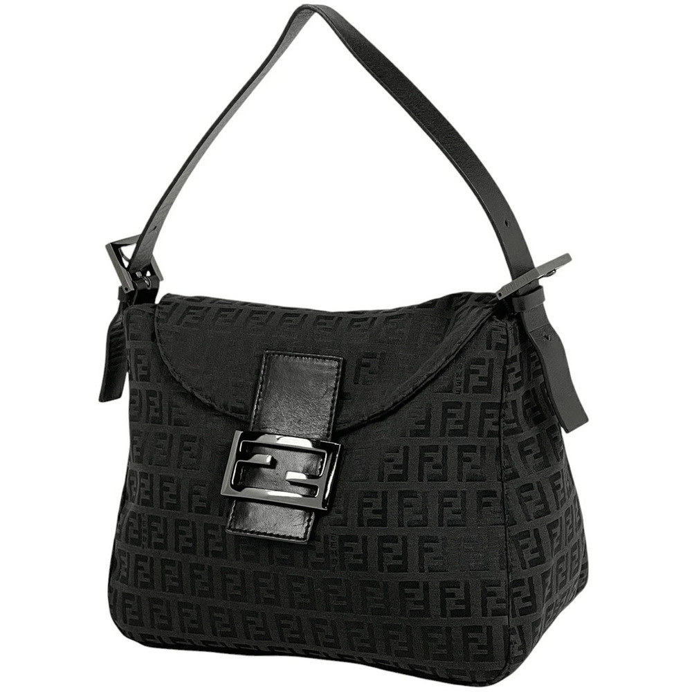 Fendi Zucchino Shoulder Bag Hobo Handbag Canvas Black